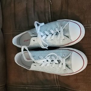 Converse.  Big kids. Silver glitter look.